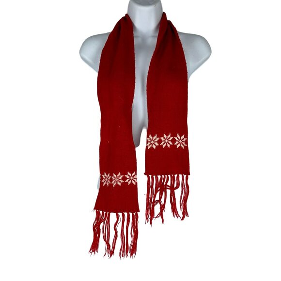 Women's Winter Snowflake Scarf with Tassels Red - Picture 2 of 3